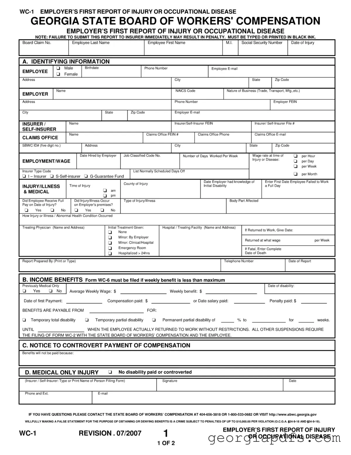 Fill Out a Valid Wc 1 Georgia Template